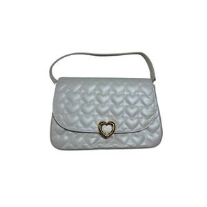 Lovcat‎ Paris Quilted Heart Shoulder Bag White Faux Leather Gold Heart Clasp